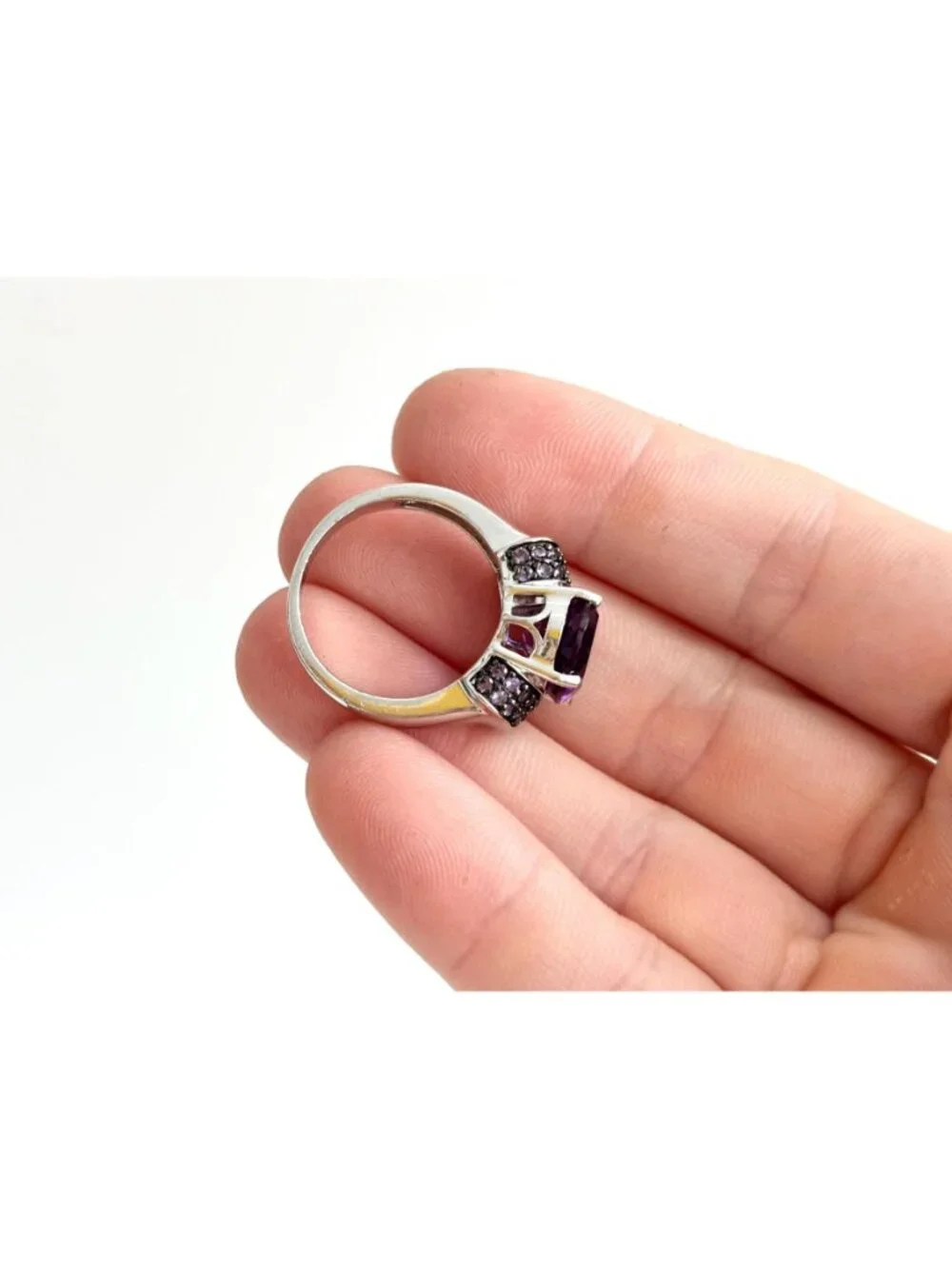 Multi Gemstone Amethyst Jumbo Sterling Silver 925 Vintage Ring - sz 8